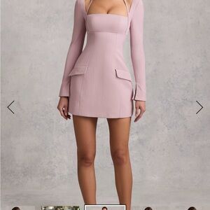 Oh Polly Blush Pink Long Sleeve Square Neck Mini Dress